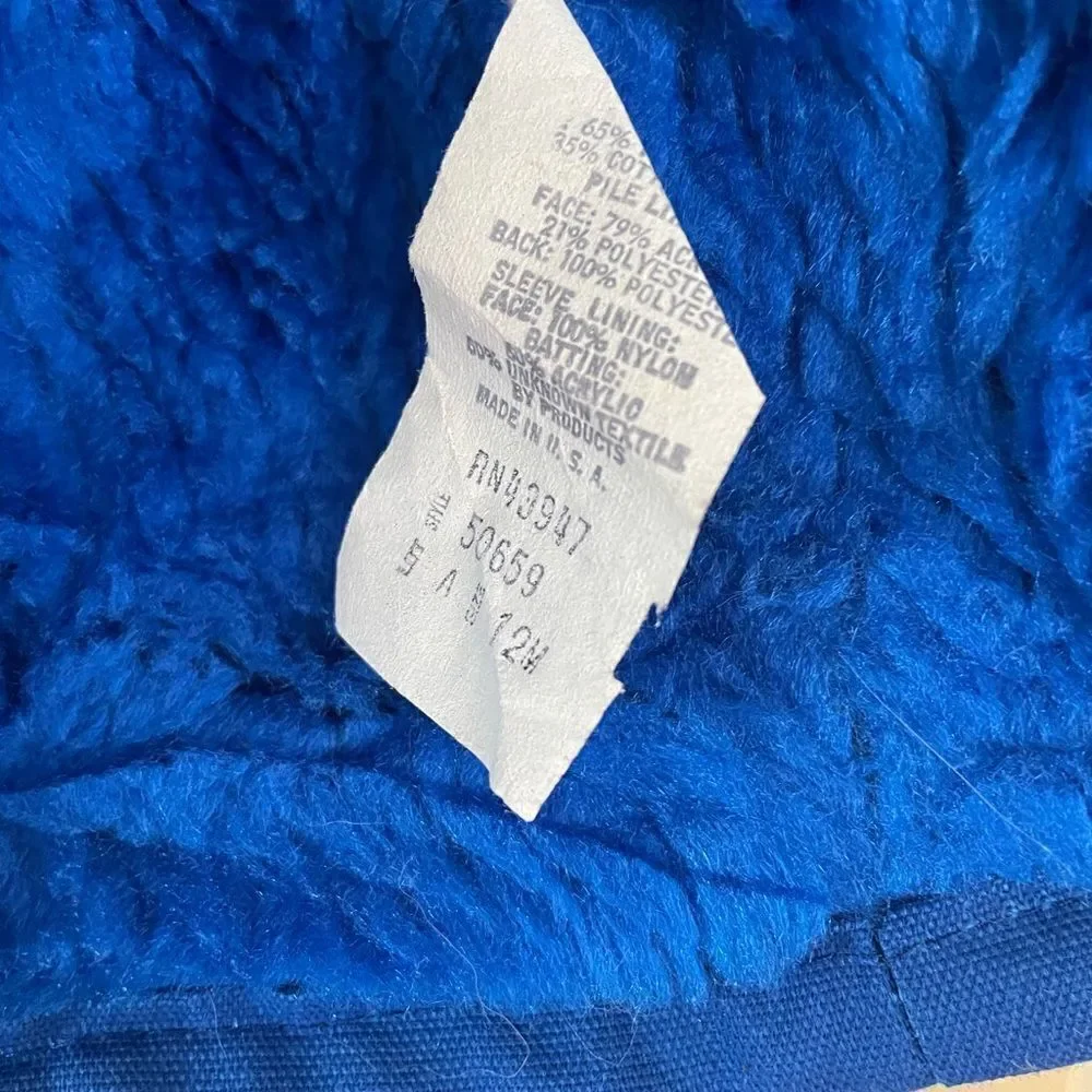 Kids Vintage 80’s Embroidered Frog Blue Hooded Fur lined Zip up Coat 12 mths